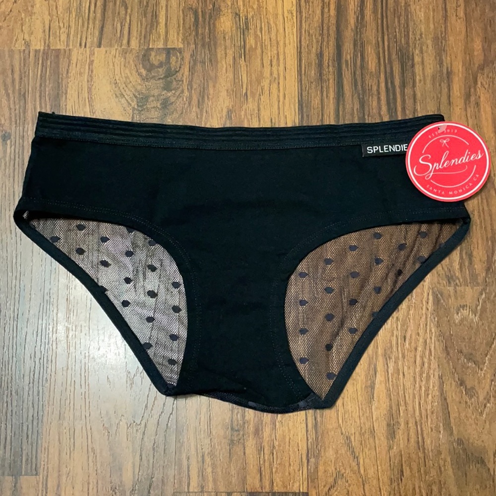 NWT Splendies Black Cotton Mesh-Back Bikini, sz M